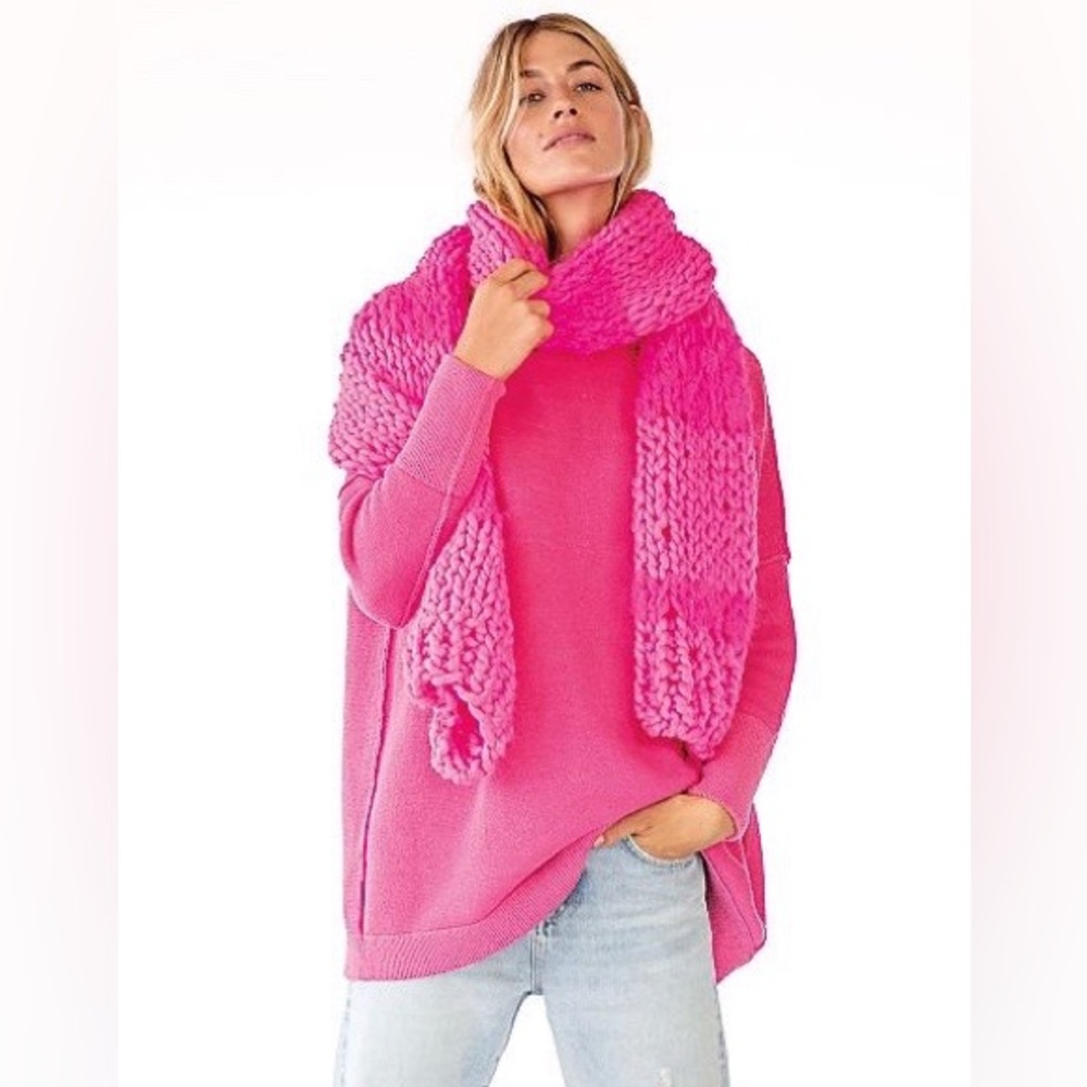 Free People $250 Slouchy Ottoman Sweater ELECTRIC PINK NWOT S - Picture 3 of 6